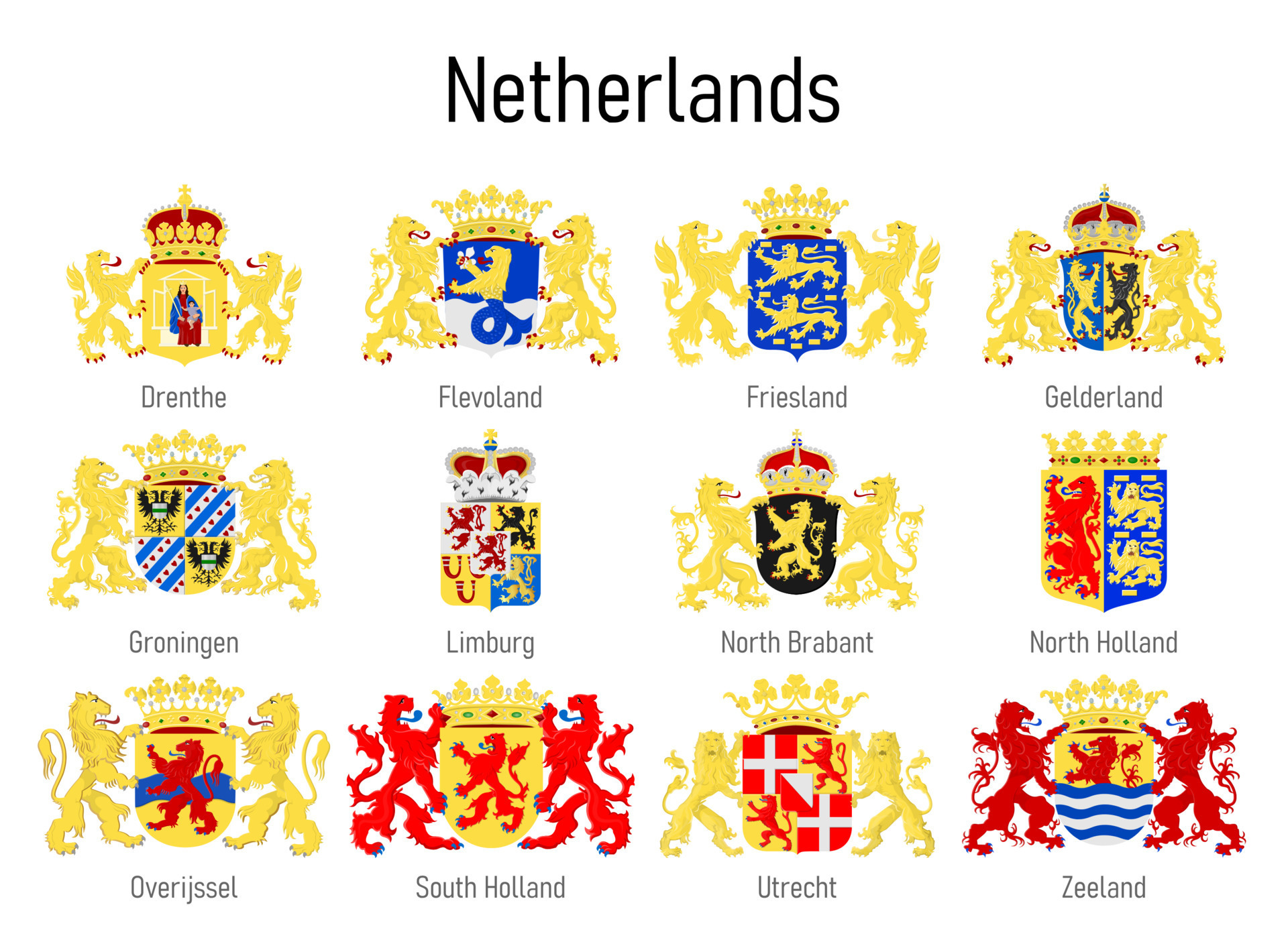Coat of arms of the province of Netherlands, All Dutch regions e
