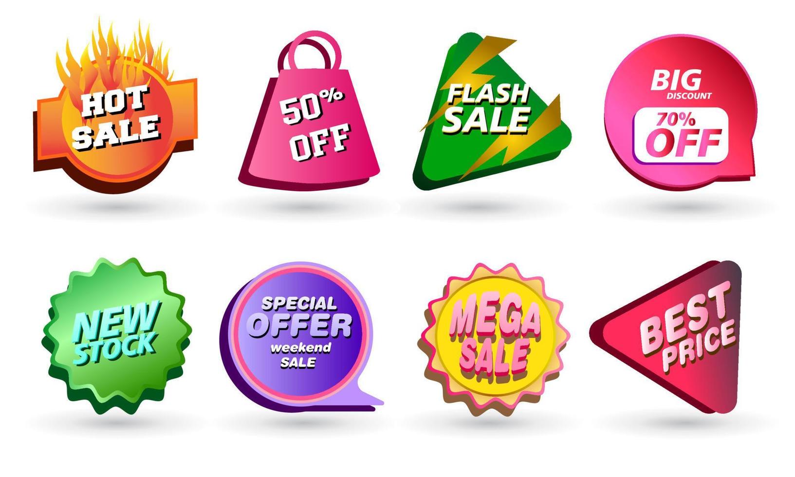 Set of Sale badges. Sale quality tags and labels. Template banner shopping badges. Special offer, sale, discount, shop, black friday. Vector illustration