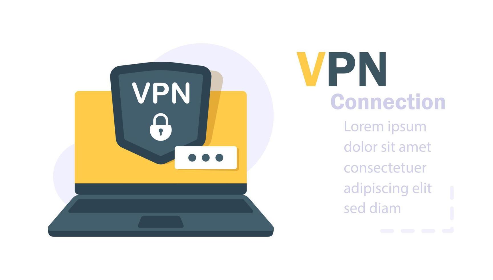 Laptop monitor shows VPN connection. Virtual Private Network. Security software for computers. Modern technologies for remote servers vector