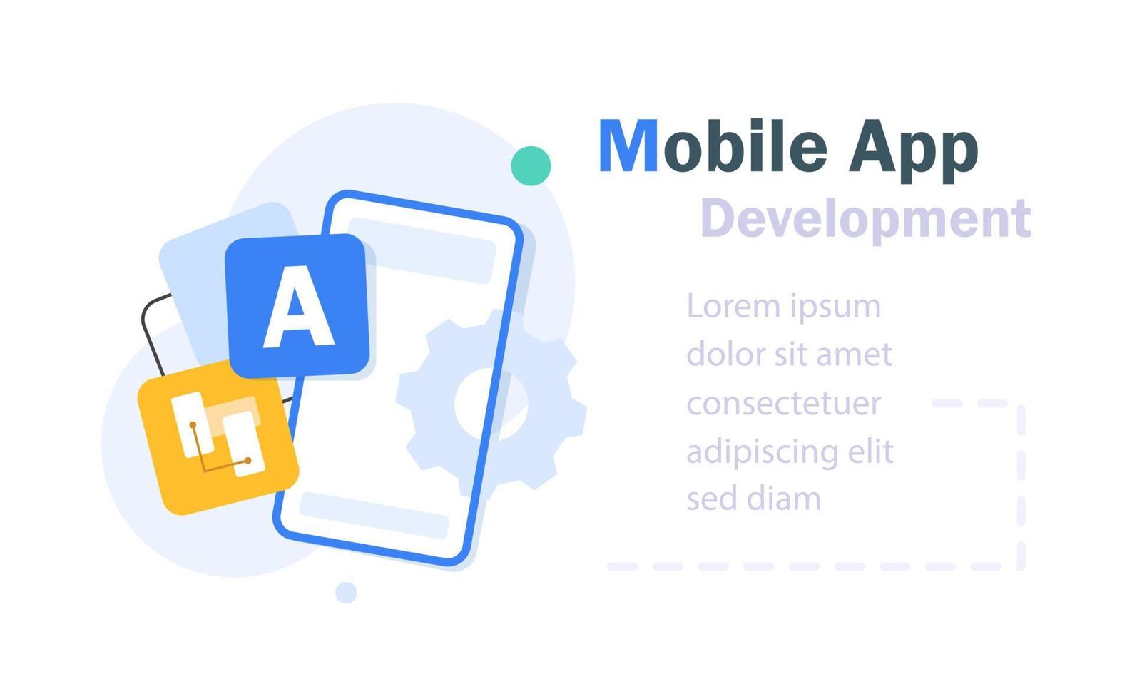 Mobile app development concept, smartphone technology, system upgrade vector