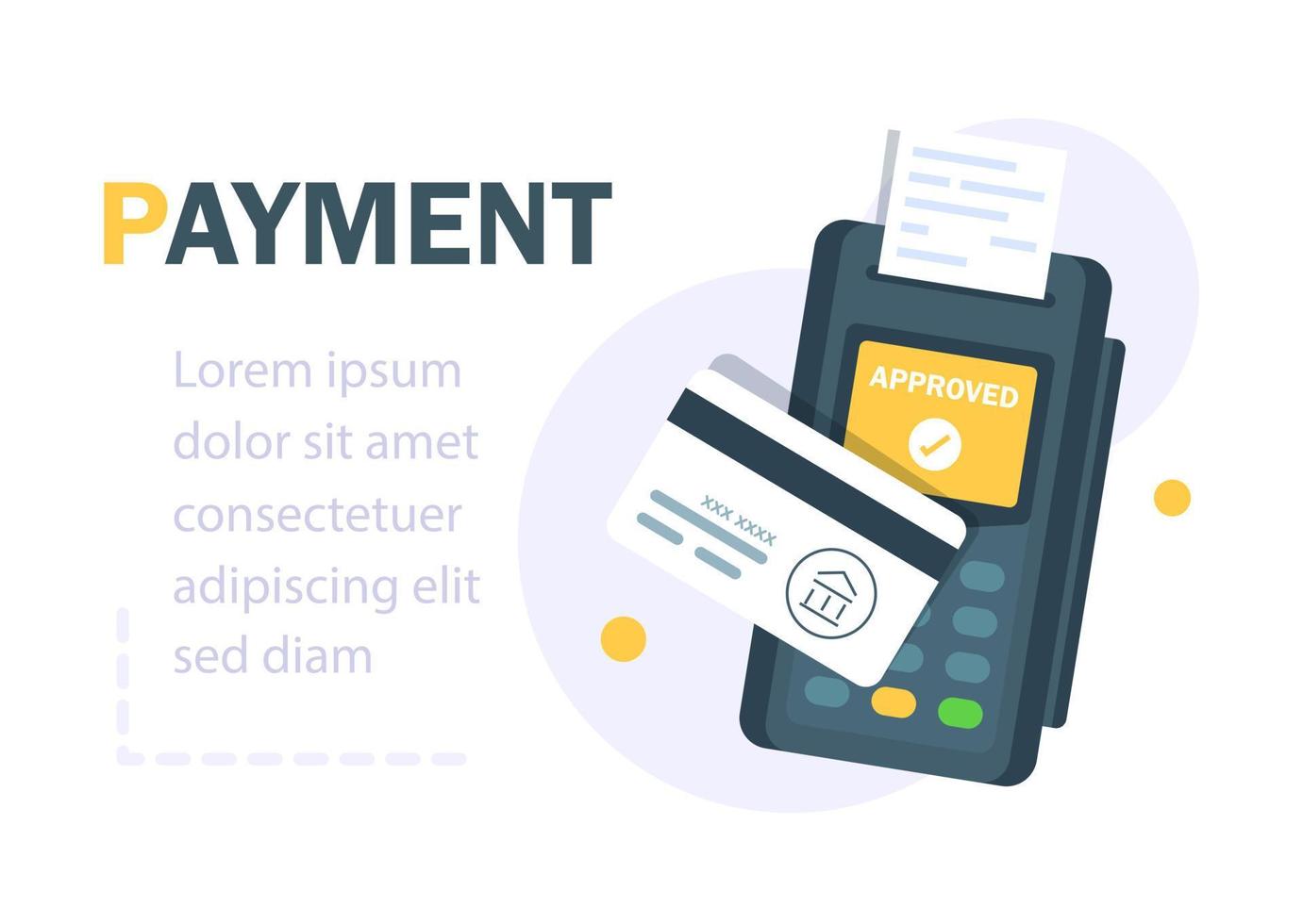 Payment by credit card using POS terminal, approved payment. Flat illustration vector