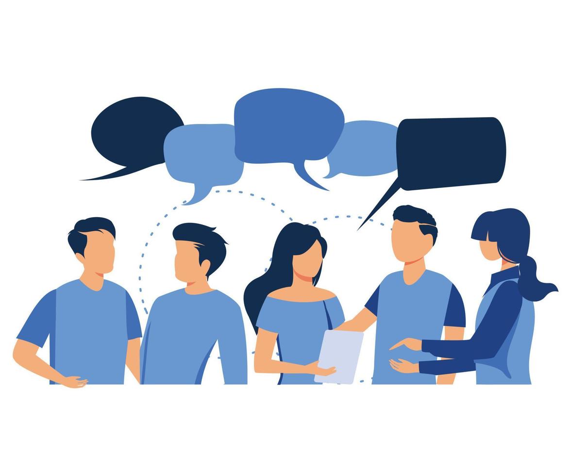 businessmen discuss social network, news, social networks, chat, dialogue speech bubbles vector, flat vector modern illustration