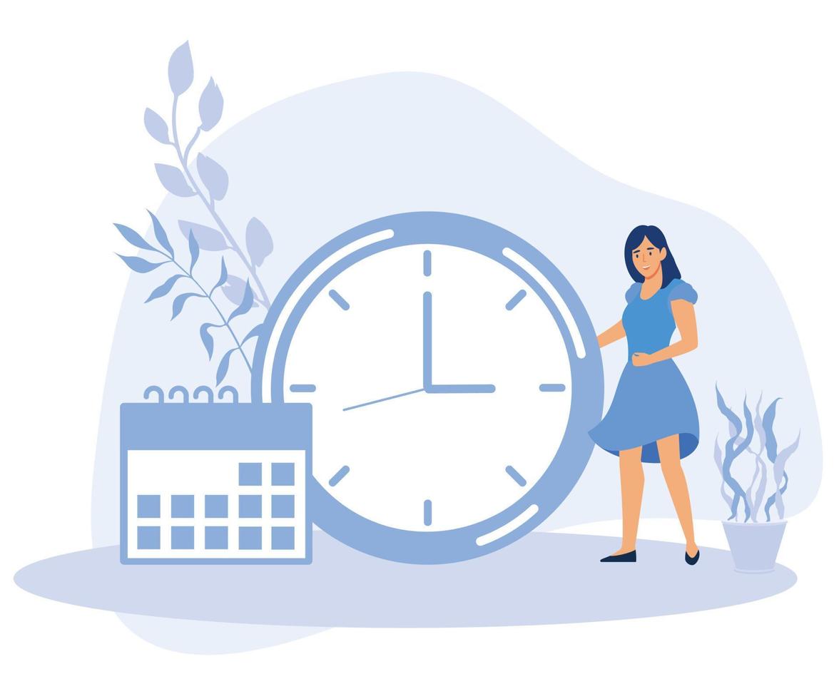 Young woman marks the date of her period in the online calendar. App for tracking menstrual cycle and ovulation, delayed menstruation, flat vector modern illustration