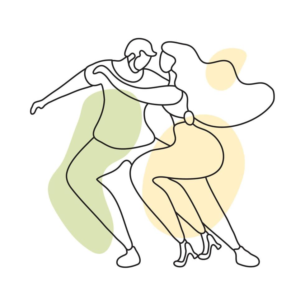 A beautiful couple are moving. Lovers dance bachata, salsa. Gentle line art with spots. Minimalism vector