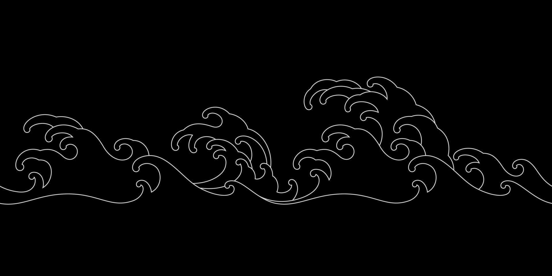 oriental wave seamless wallpaper line art vector