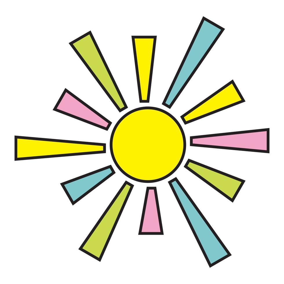 The sun with multicolored rays. Color isolated vector illustration in cartoon style.