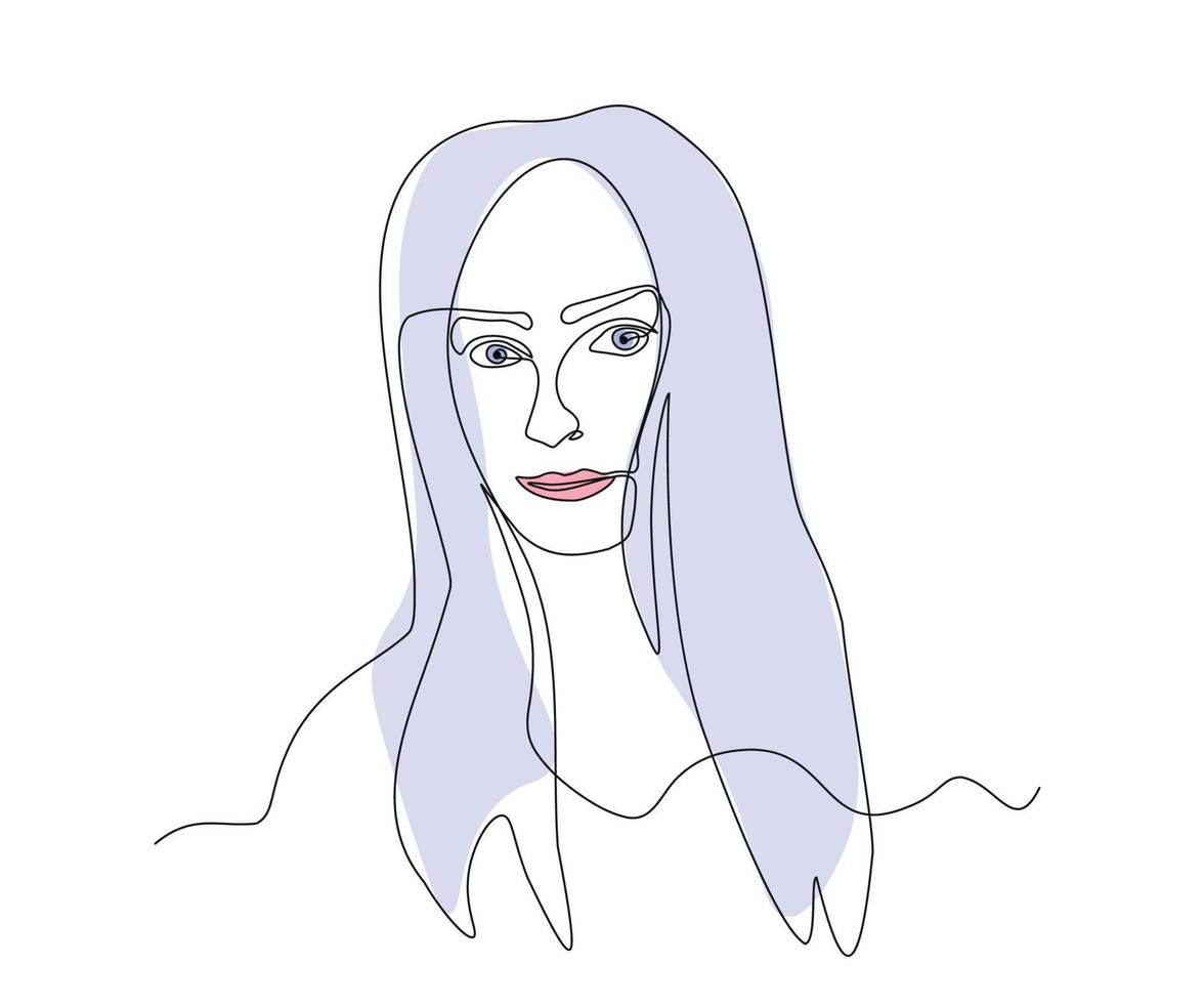 abstract Portrait of a Young girl with Long hair Continuous One Line Drawing vector