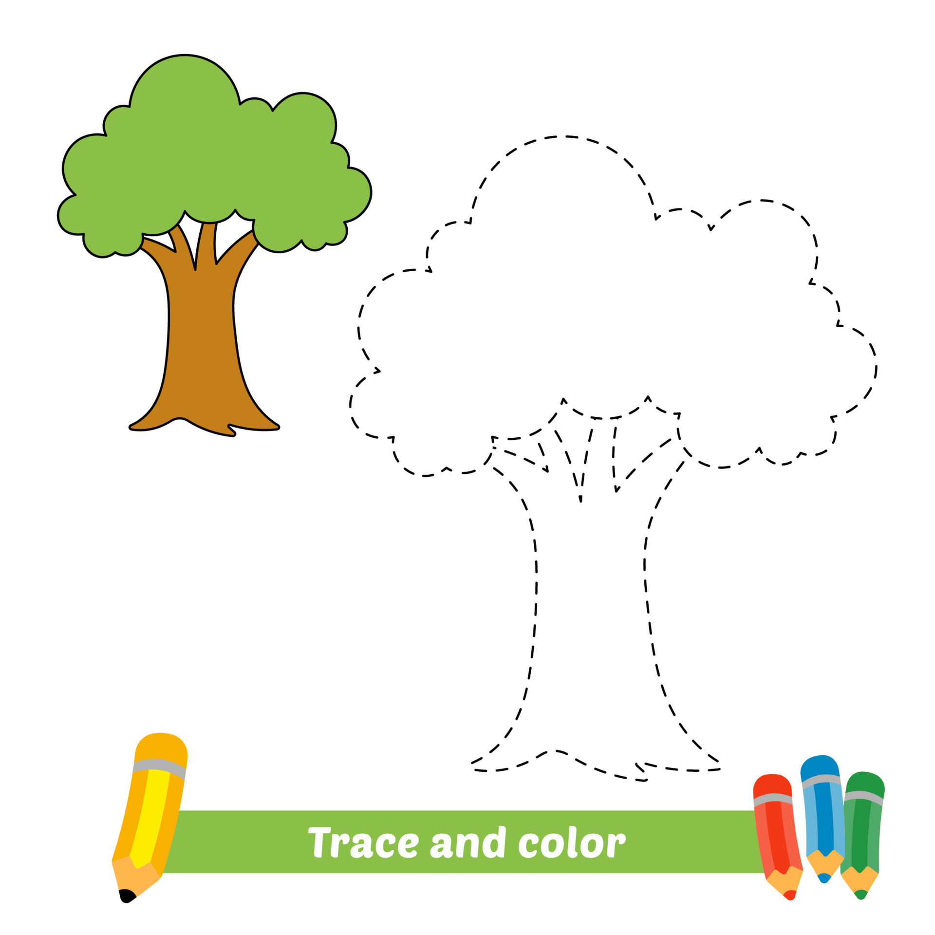 trace and color for kids, tree vector 22179785 Vector Art at Vecteezy