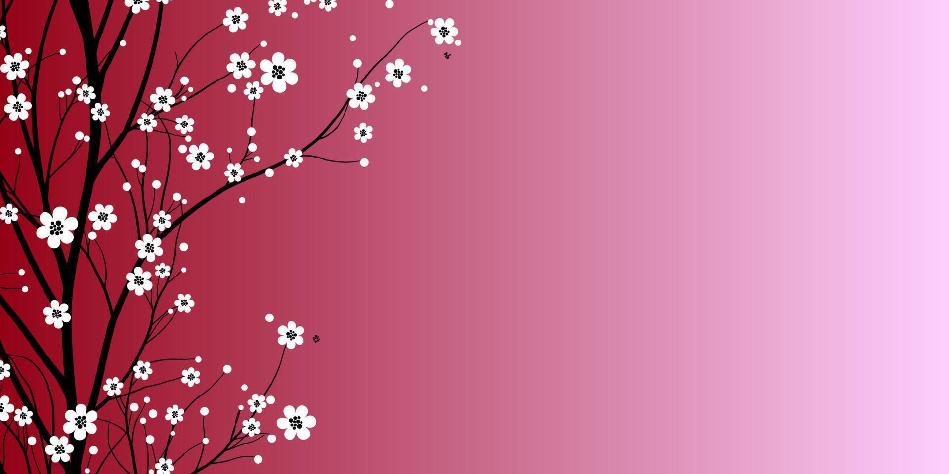 Plum blossom in spring with free copy space for text. the branches of plum blossom tree with hills background. vector
