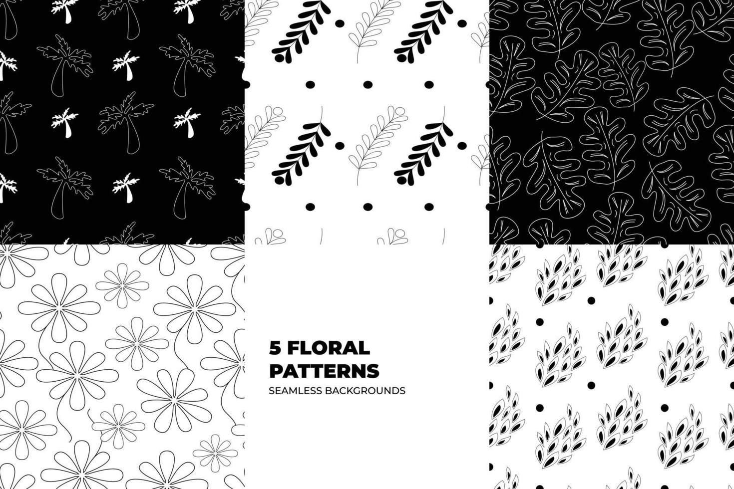 floral sin costura patrones. hojas y flores en negro y blanco tonos repitiendo interminable vector diseño para papel, cubrir, tela, interior decoración y textil usuarios vector ilustración.