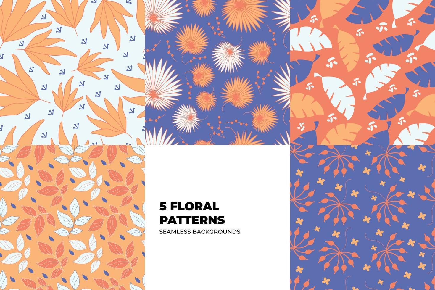 Clásico estilo floreciente flores y hojas antecedentes colocar. floral sin costura patrones para textil, Moda y fondos de pantalla artístico garabatos en el vistoso telones de fondo ruso estilo vector ilustraciones.