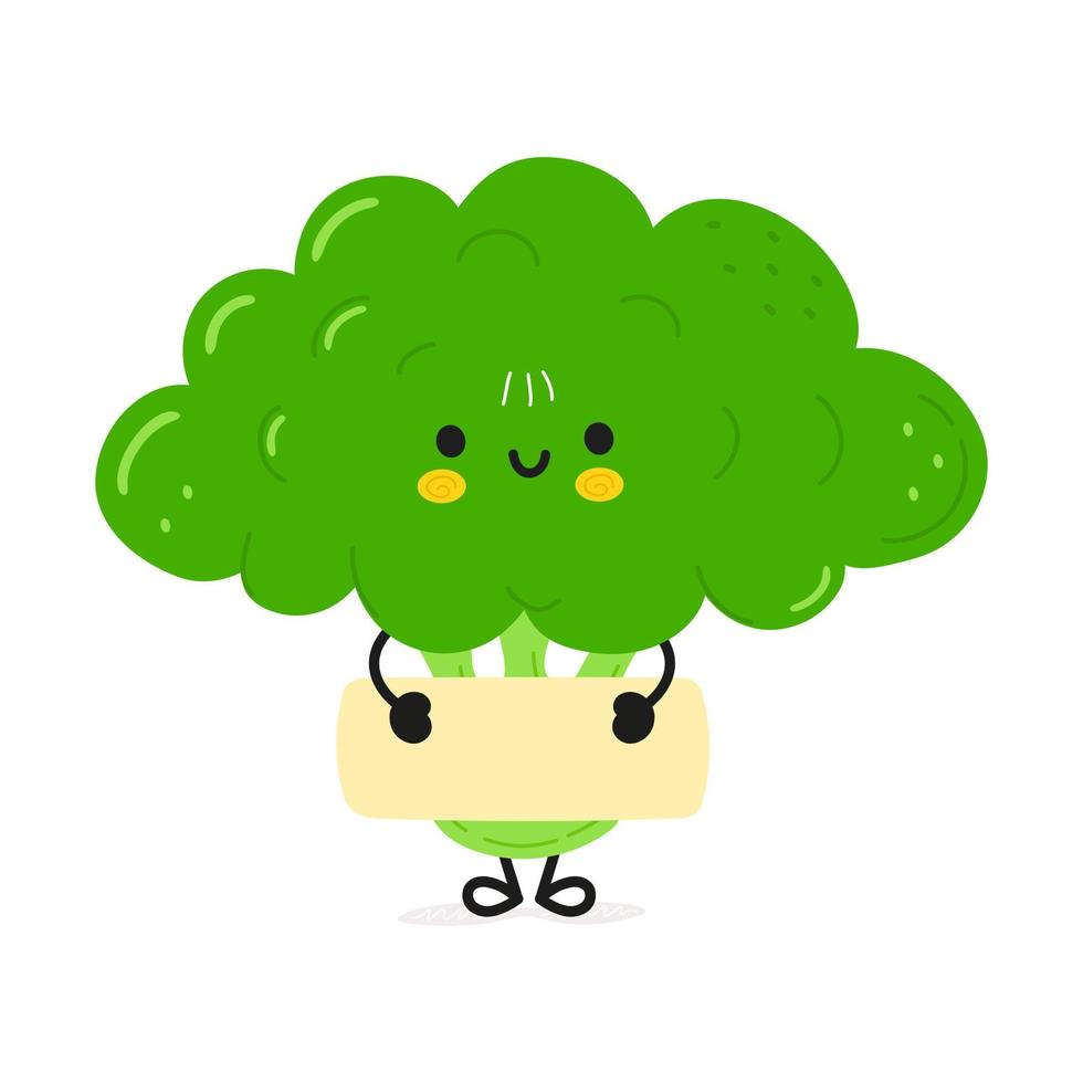 Cute funny broccoli poster character. Vector hand drawn cartoon kawaii character illustration. Isolated white background. Broccoli poster