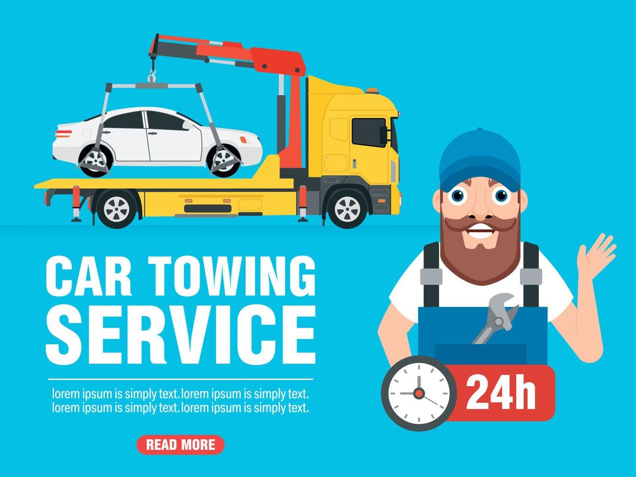 Car towing service concept design flat banner vector