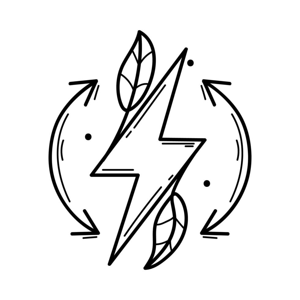 eco. Ecological icon. Lightning sign. Leaflet. Line icon. Green energy. Clean planet. vector