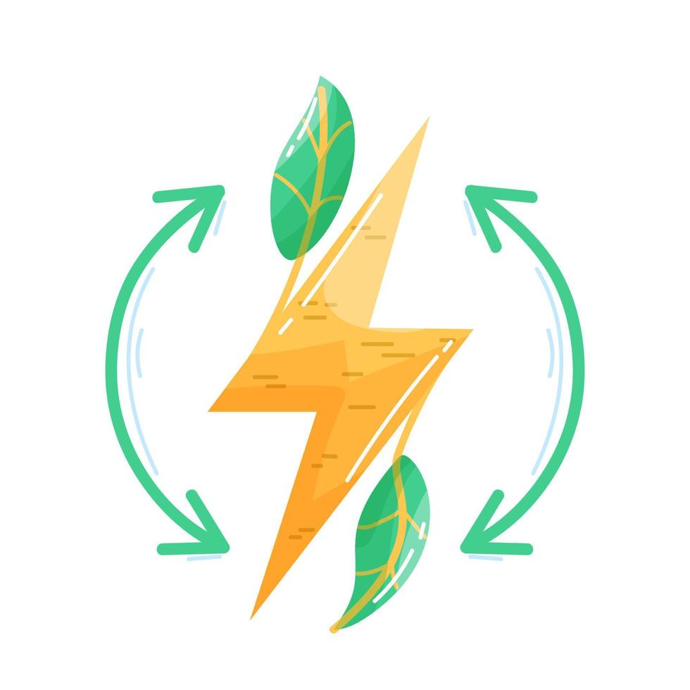 eco. Ecological icon. Lightning sign. Green leaf. Flat style. Green energy. Clean planet. vector