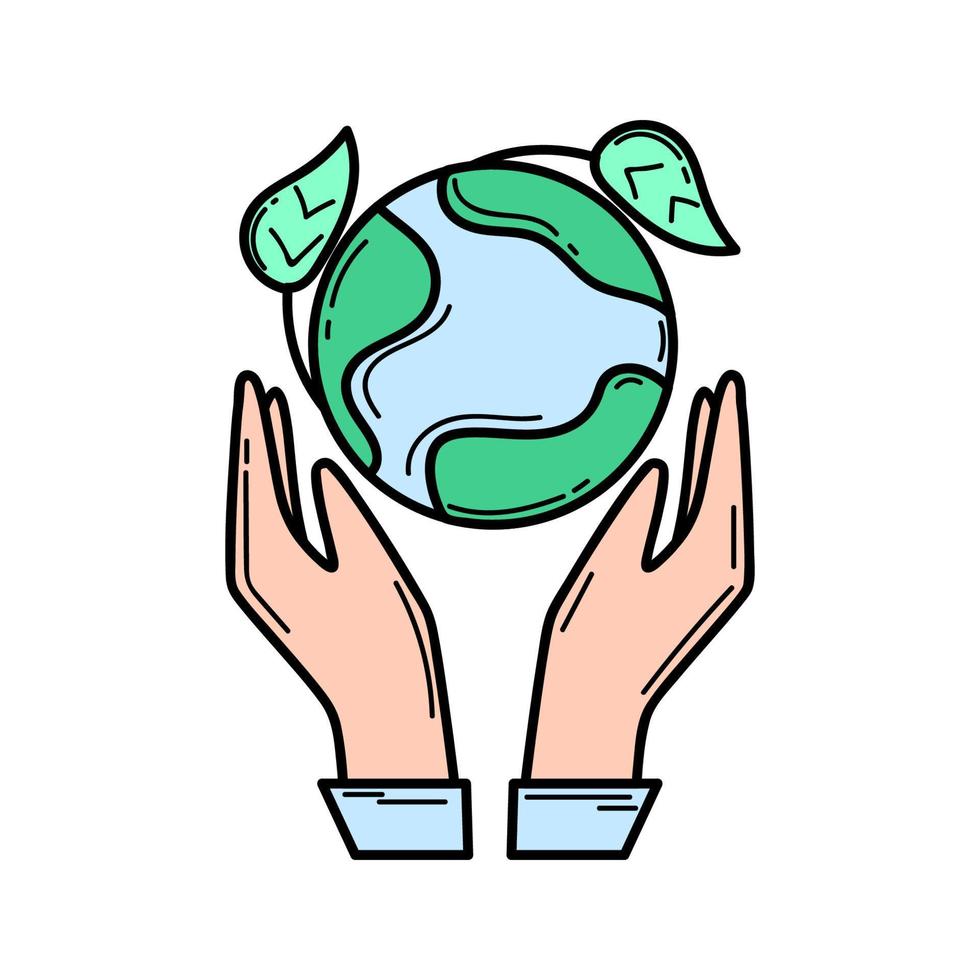 eco. Ecological icon. Earth. Hands holding the planet. Line icon. Green energy. Clean planet. vector