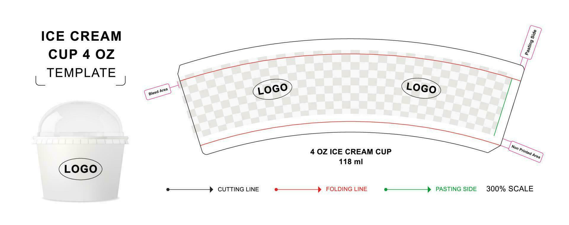 Ice cream cup die cut template 4 oz vector