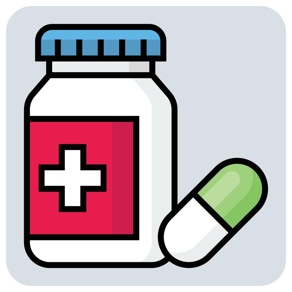 Filled color outline icon for Capsule bottle. vector