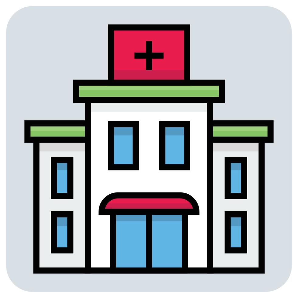 Filled color outline icon for Hospital building. vector