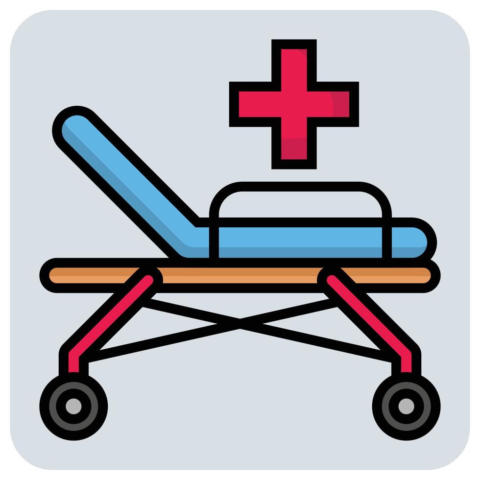 Filled color outline icon for Hospital bed. vector