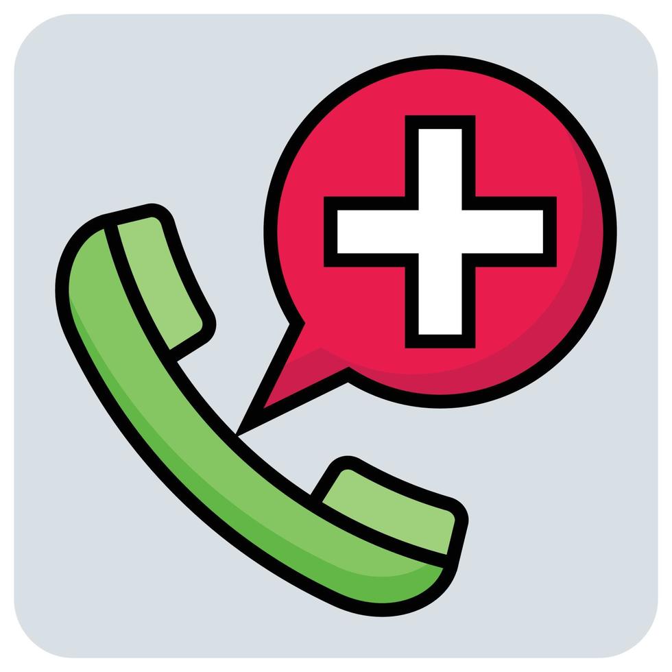 lleno color contorno icono para emergencia hospital llamar. vector