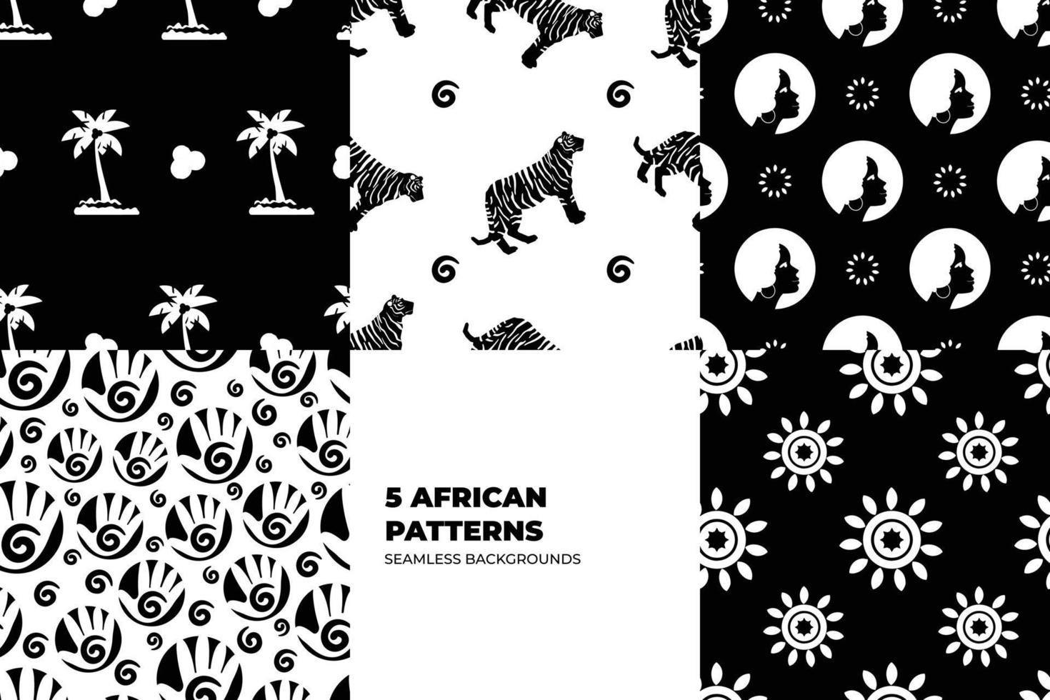 African Wax seamless pattern set. Print fabric, Ethnic handmade ornament for design. Afro Ethnic flowers and tribal motifs pattern geometric elements set. Vector illustration