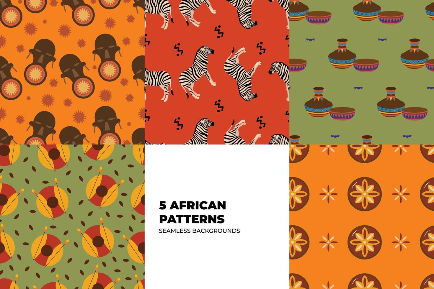 African ethnic traditional pattern set. seamless beautiful Kitenge, chitenge, dutch wax style. fashion design in colorful. Geometric abstract motif set. African wax prints. Vector illustration