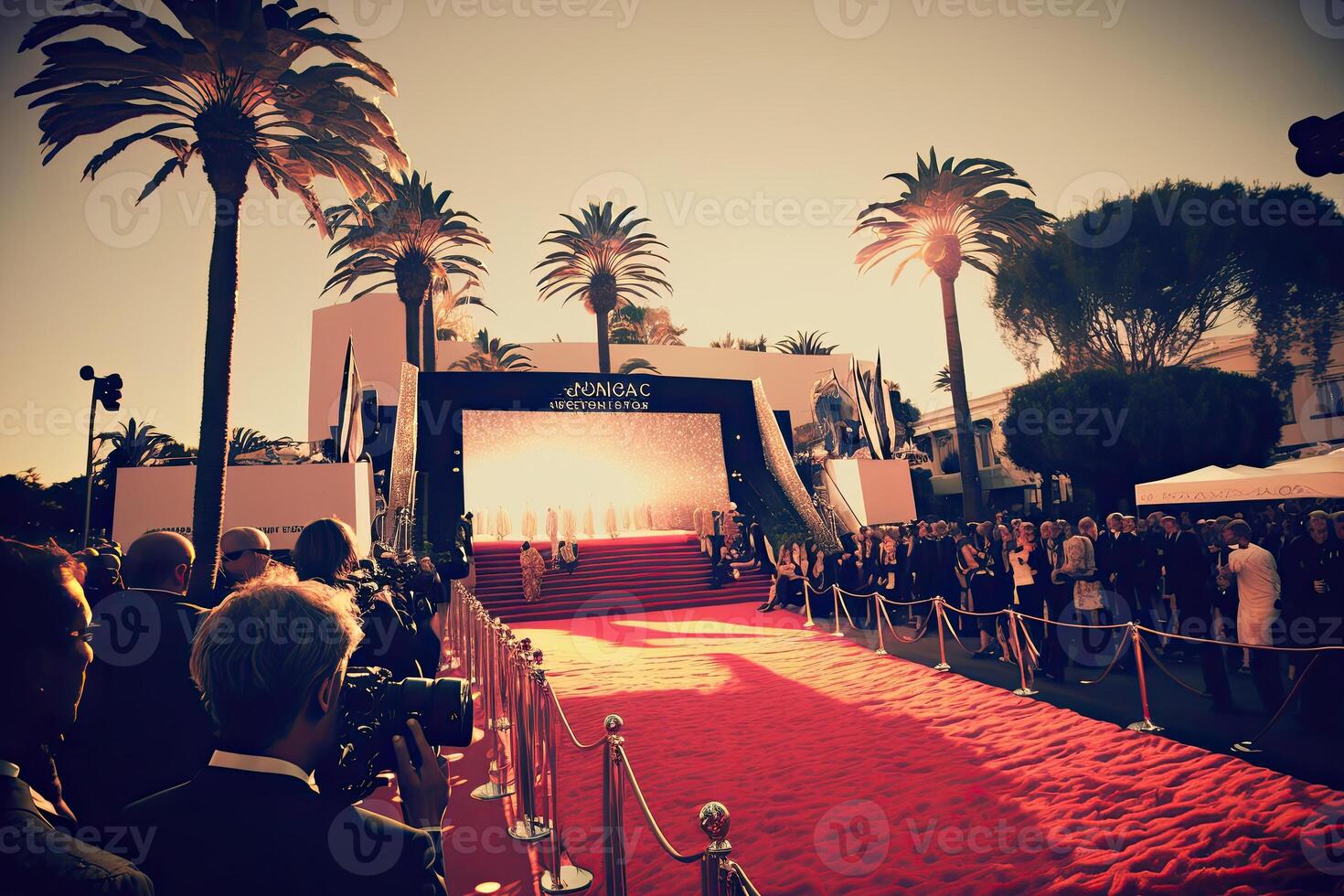 rojo alfombra para premios ceremonia. lujo Entrada para VIP estrellas. generativo ai foto