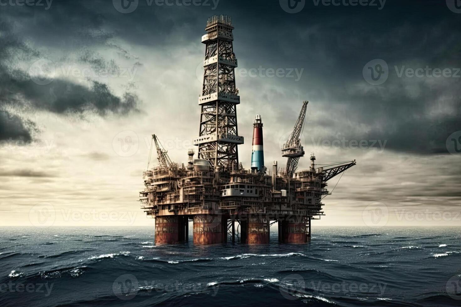 costa afuera perforación plataforma a mar. petróleo y gas industria. generativo ai foto