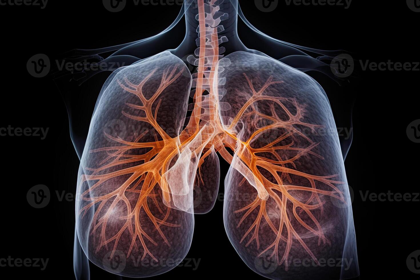 Human lungs on dark background, Internal organ for breathing. photo