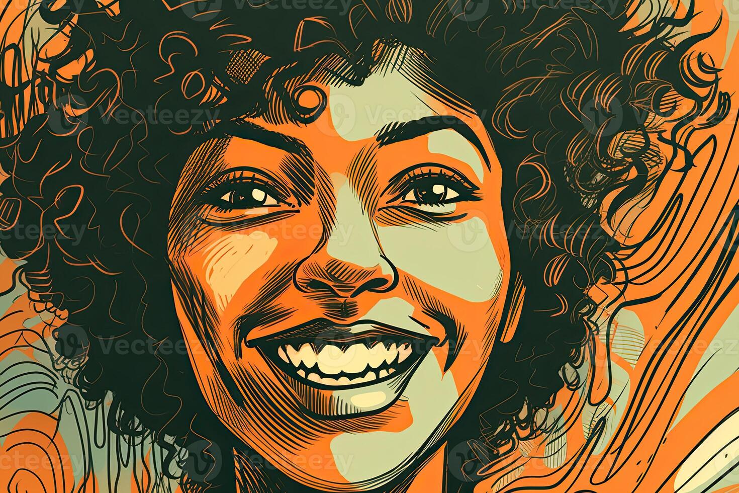 Happy woman portrait. Drawing of beautiful smiling woman. photo