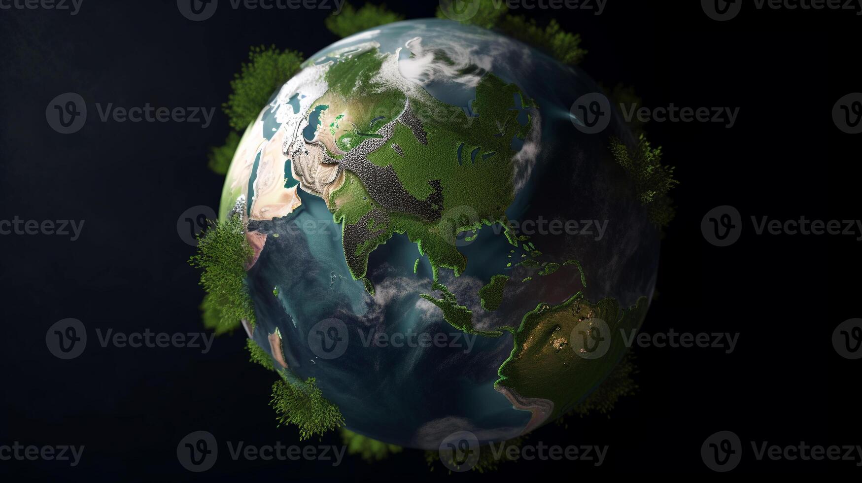 planet earth in green plants on dark night background INTERNATIONAL EARTH DAY nature conservation concept photo