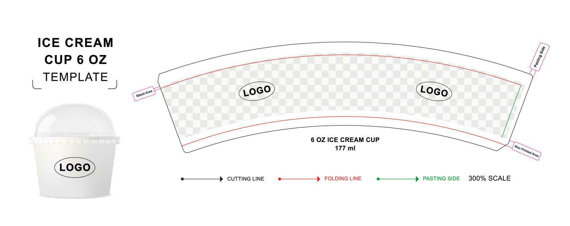 Ice cream cup die cut template 6 oz vector