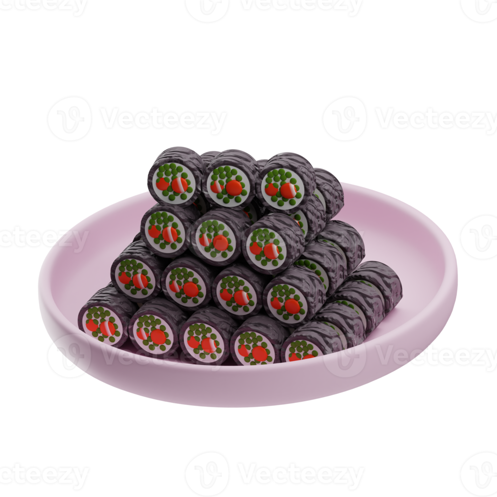 ásia Comida kimbap 3d ilustração png