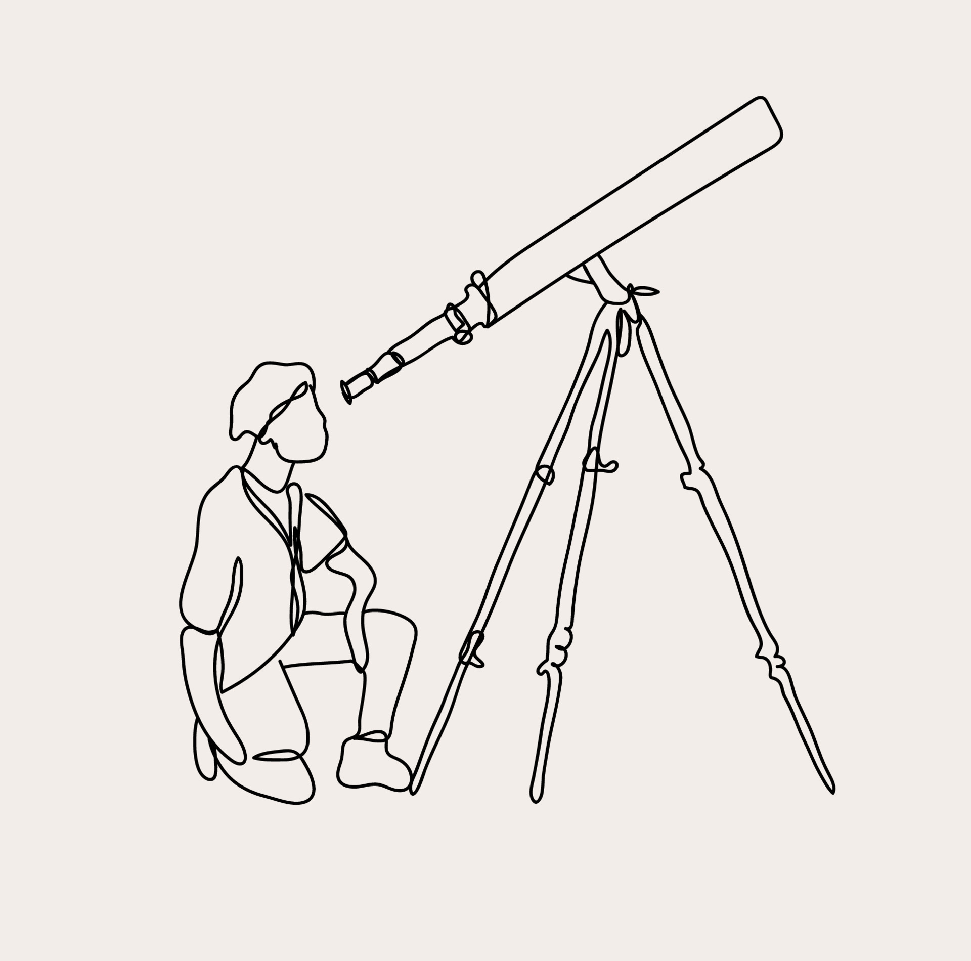 Minimalist Telescope Line Art, Science Outline Drawing, Astronomy