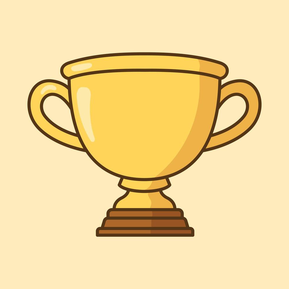 Cute gold trophy cartoon icon vector illustration. First place champion trophy cup in flat style. Vector flat outline icon