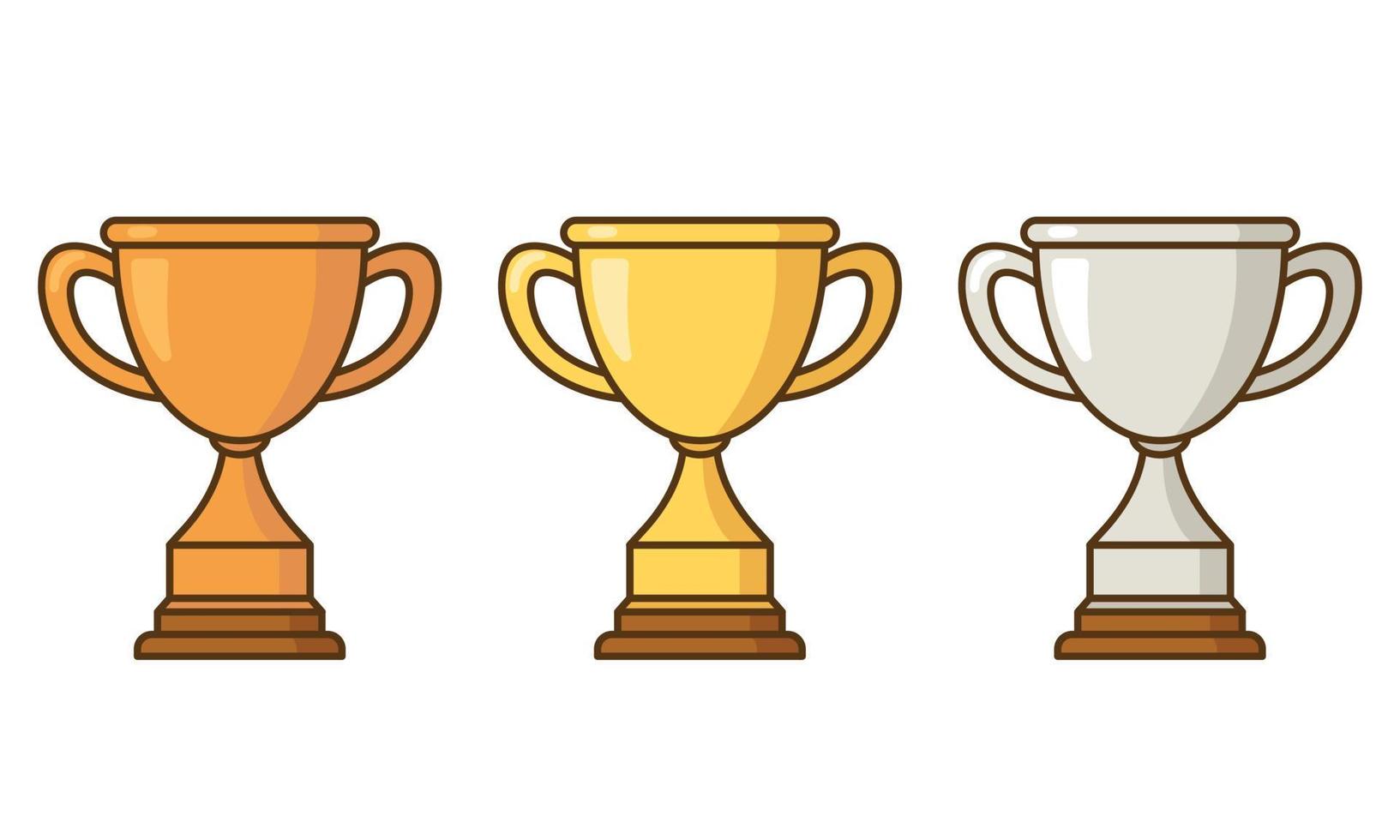 Gold, silver, and bronze trophy cartoon icon collection. First place
