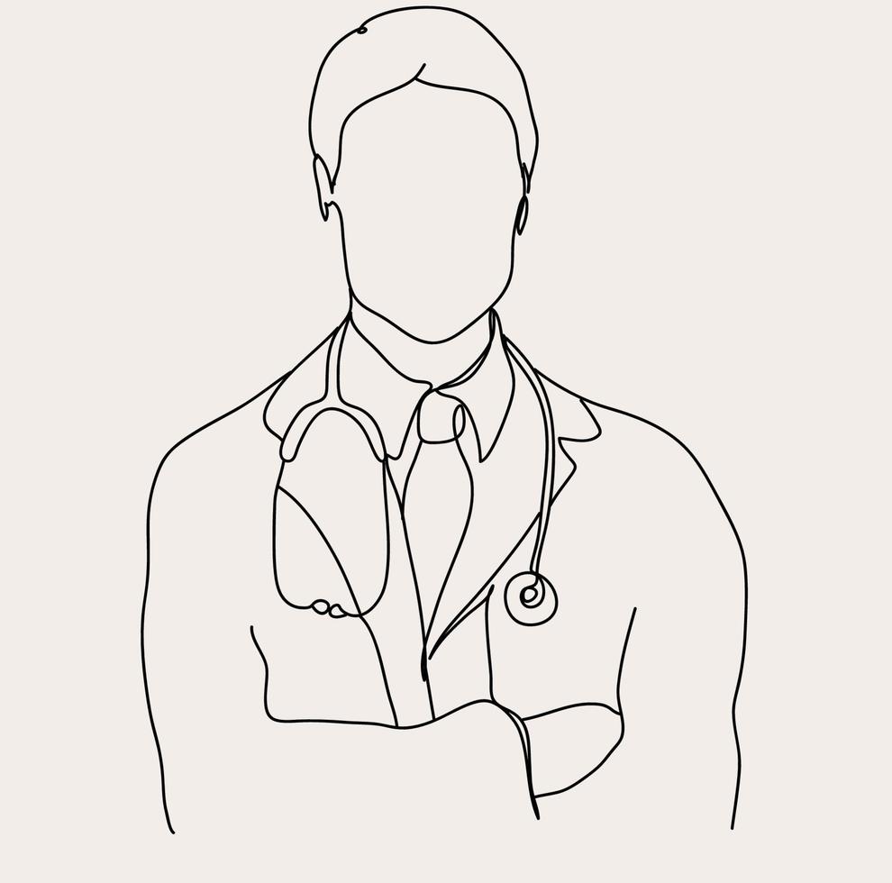 Minimalist Doctor Line Art, Nurse Outline Drawing, Hospital Worker Simple Sketch, Vector