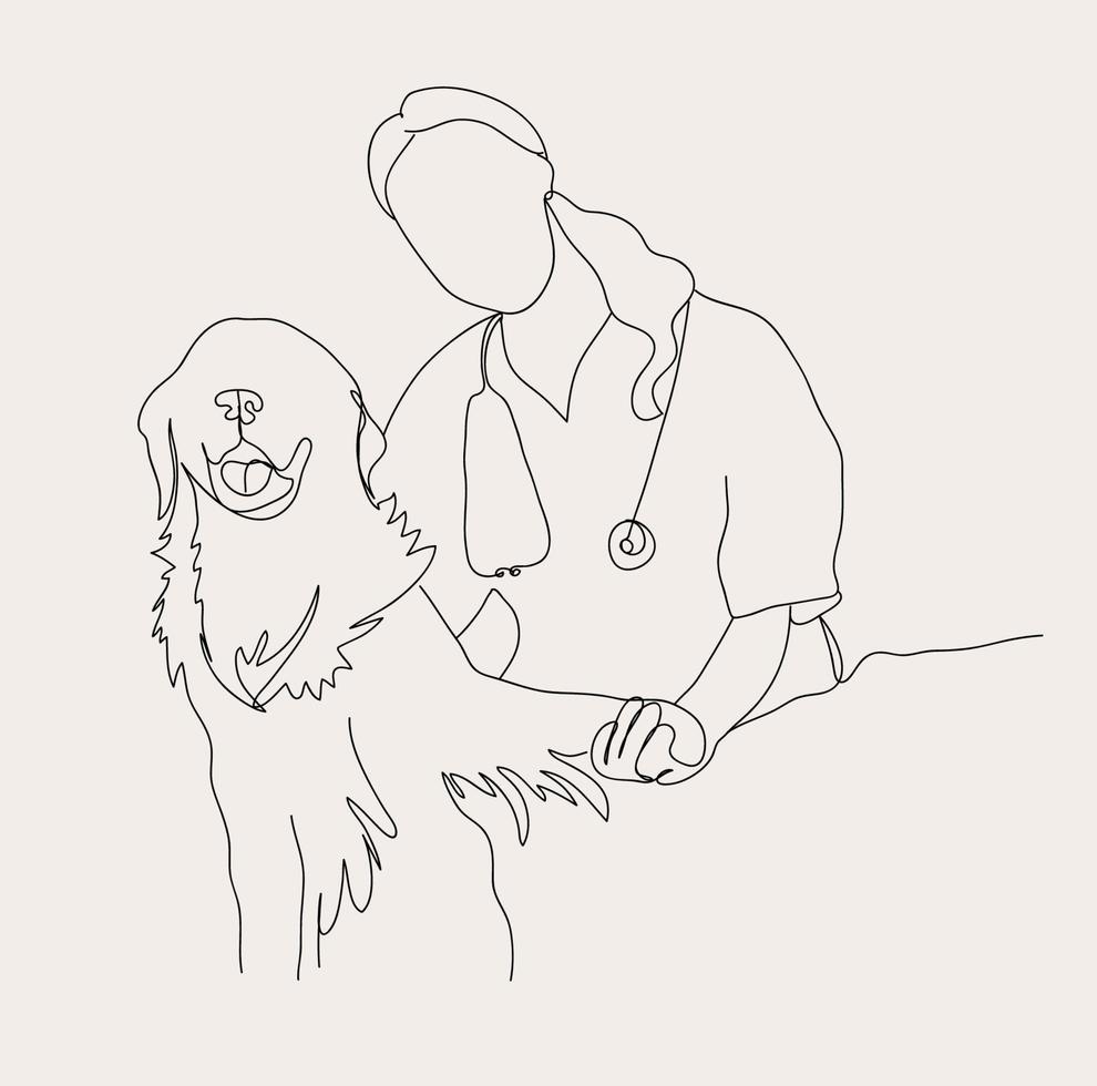 Veterinary Line Art, Vet Office Outline Drawing, Clinic  Animal Hospital Simple Sketch, Dog Cat Veterinarian vector