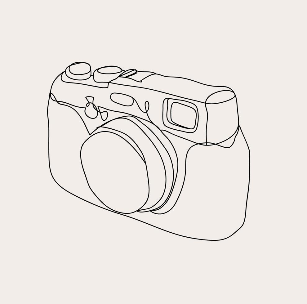 Clásico polaroid cámara línea arte, minimalista contorno dibujo, fotografía equipo ilustración vector