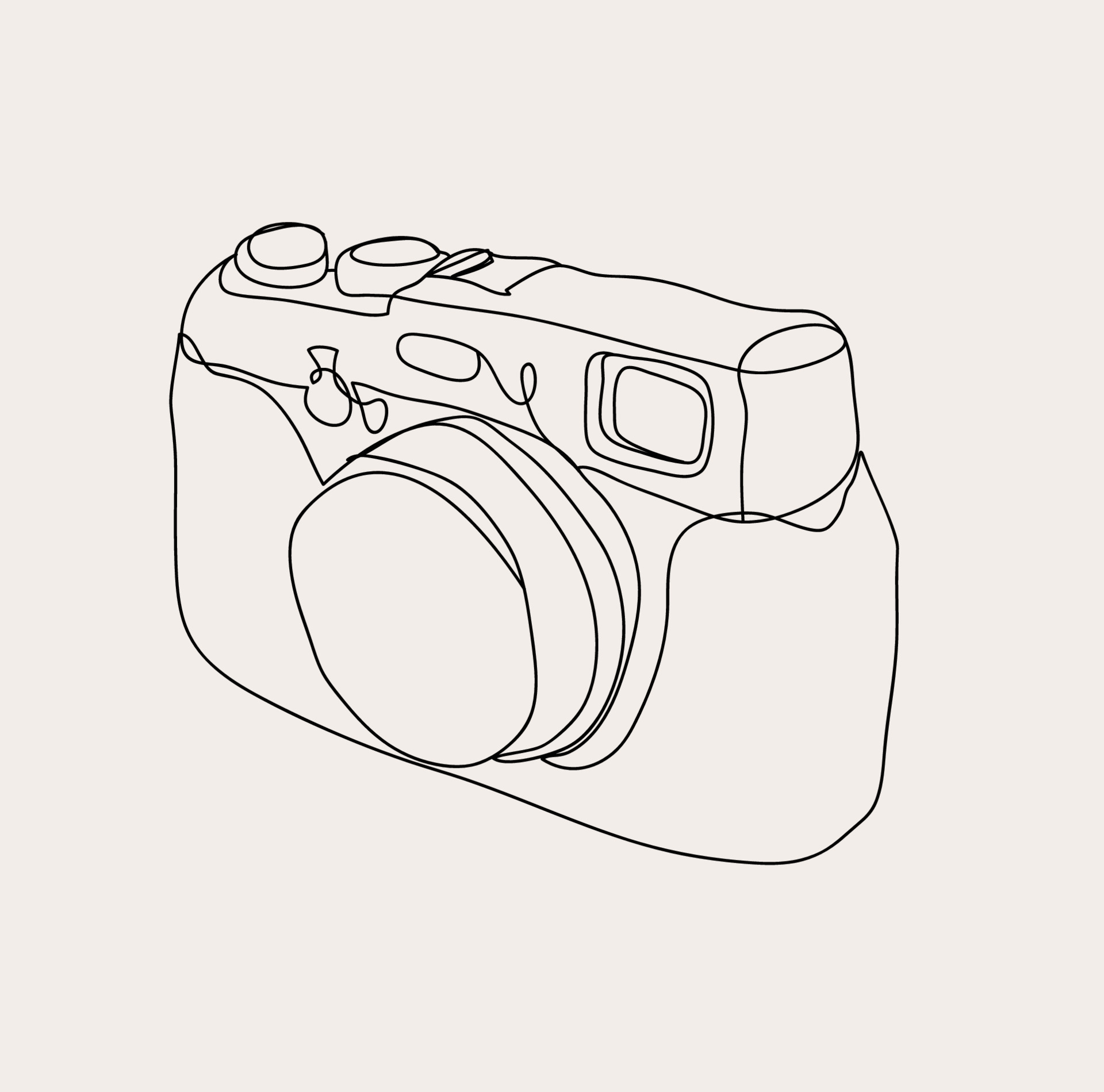Vintage Polaroid Camera Line Art, Minimalist Outline Drawing, Photography Equipment Illustration