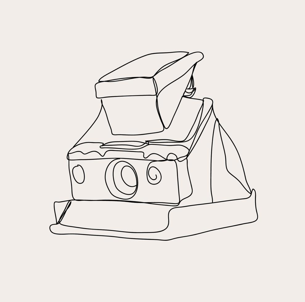 Vintage Polaroid Camera Line Art, Minimalist Outline Drawing, Photography Equipment Illustration vector