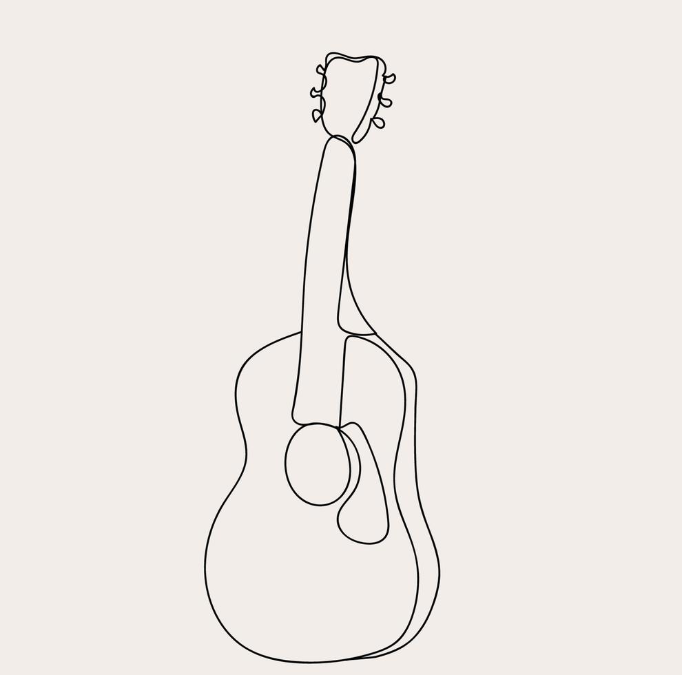 minimalista guitarra línea arte, música sencillo bosquejo, de cuerda instrumento contorno dibujo, vector