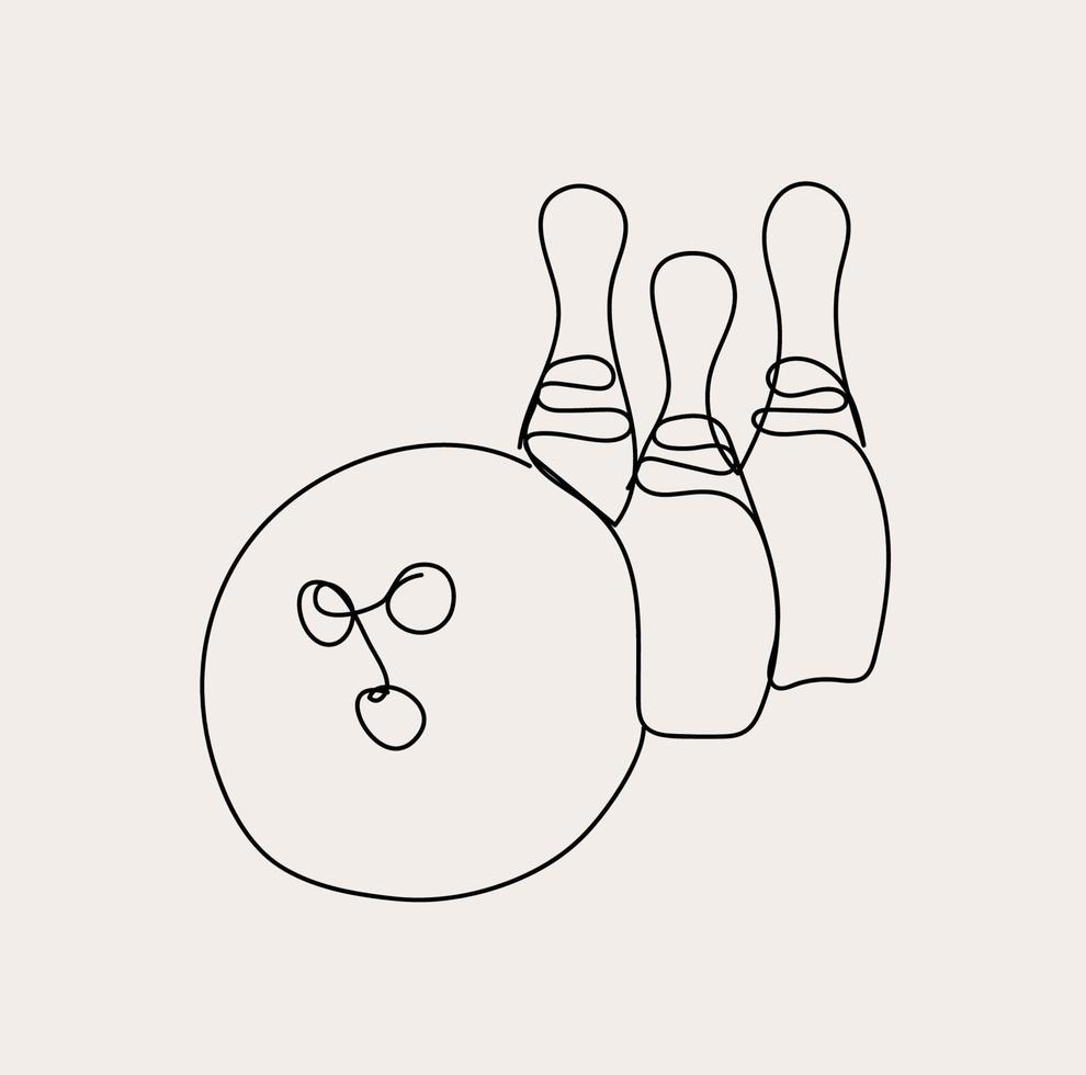 Minimalist Bowling Line Art, Ball Game Sketch, Sport Outline Drawing, Vector Illustration