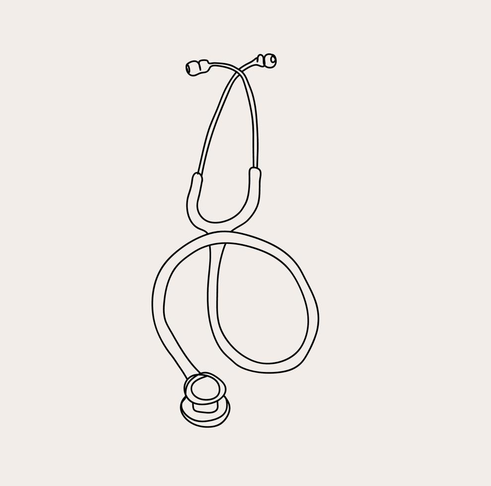 minimalista estetoscopio línea arte, médico equipo contorno dibujo, médico herramienta, vector