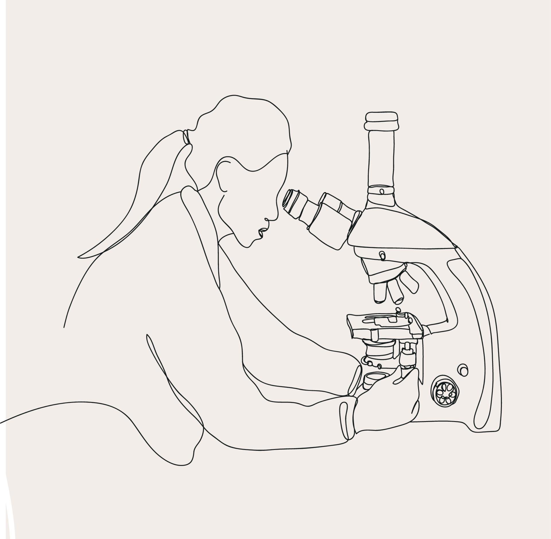 Minimalist Microscope Line Art, Researcher Otline Drawing, Biology