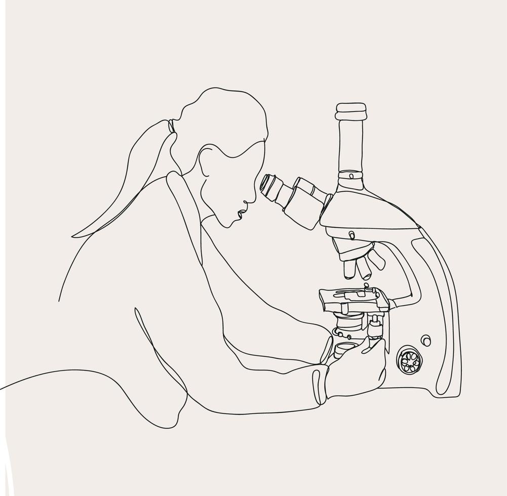 Minimalist Microscope Line Art, Researcher Otline Drawing, Biology Chemistry Sketch, Illustration vector