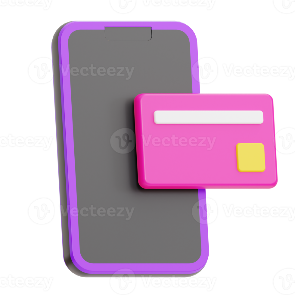 revisor betalning, telefon med kort, ikon 3d illustration png
