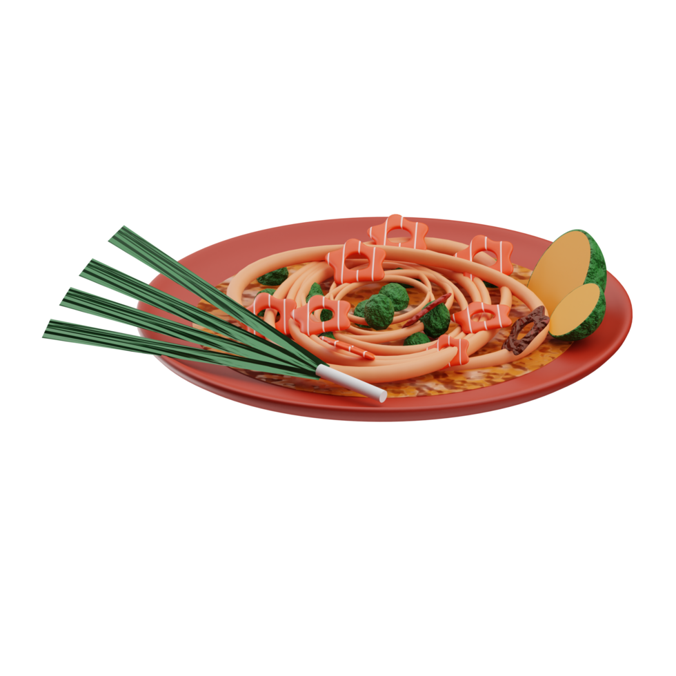 Asian Food Pad Thai 3D Illustration png