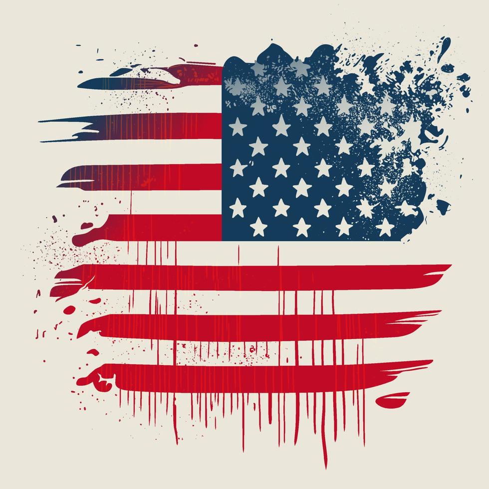 America flag in hand drawn, grungy impression with melted brush strokes vector